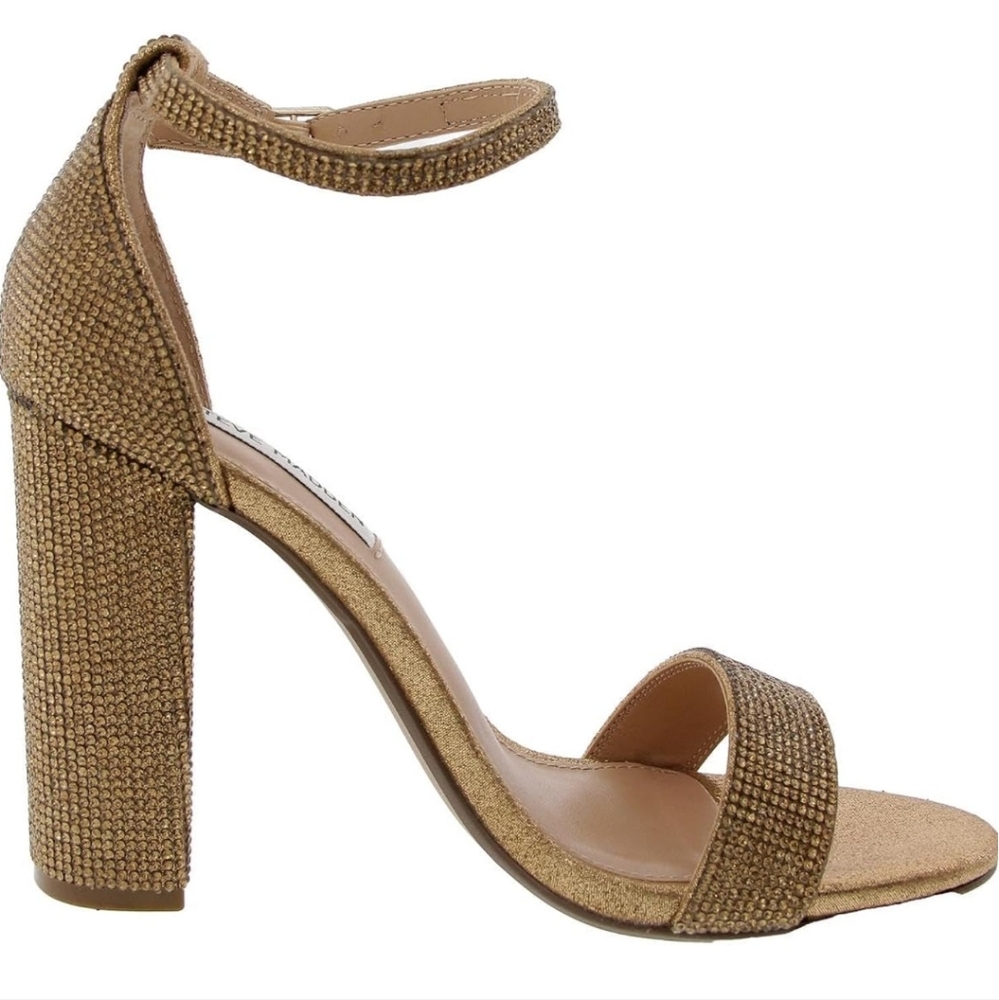 Steve Madden Carrson Crystal Ankle Strap Open Toe Block Heeled Sz 7.5 GUC